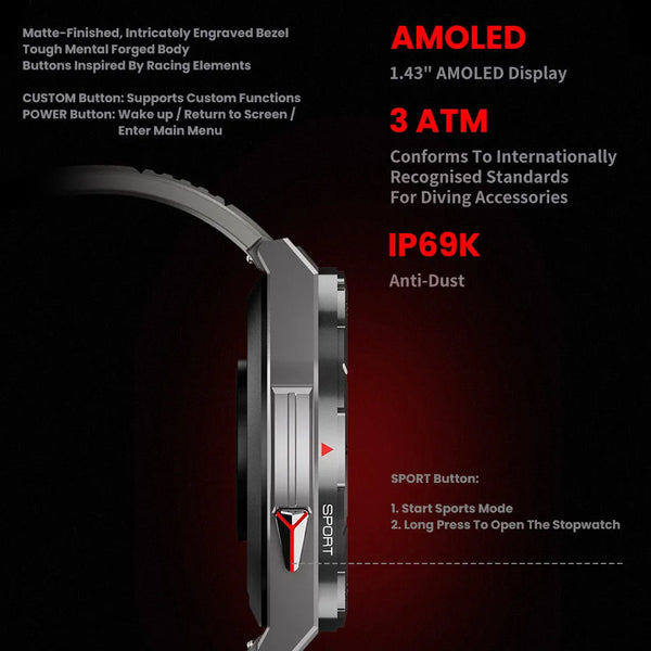 New AMOLED Water-Resistant Sports Smart Watch Fitness Tracker With Compass