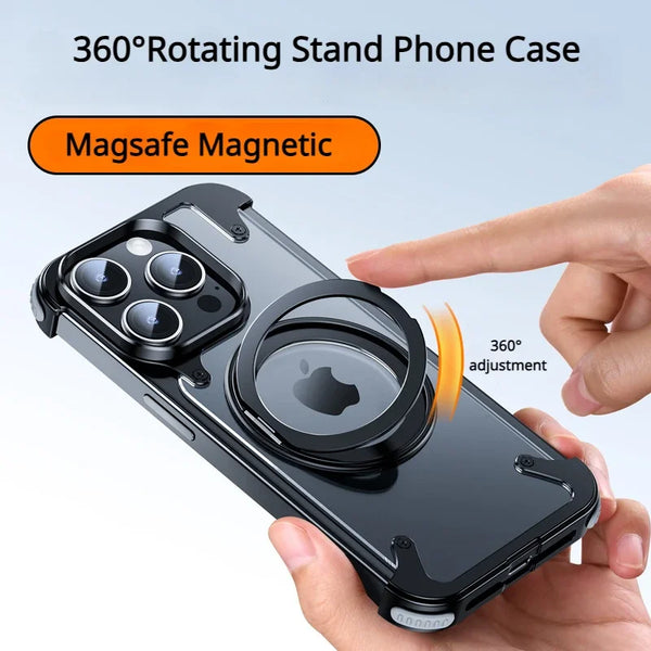 New Transparent Magsafe Magnetic Protective Armor Case With Kickstand For iPhone 15 Pro Max Series