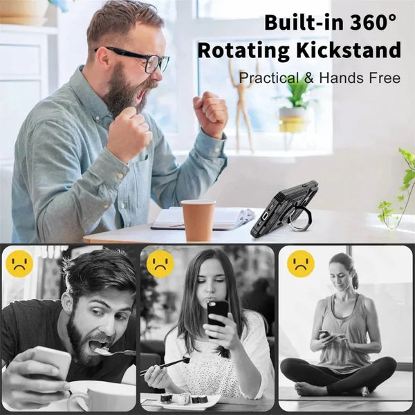 New Heavy Duty Drop Protection Magnetic Wallet Case With Ring Holder Kickstand With Card Slots For iPhone 16 15 14 Plus Pro Max Series