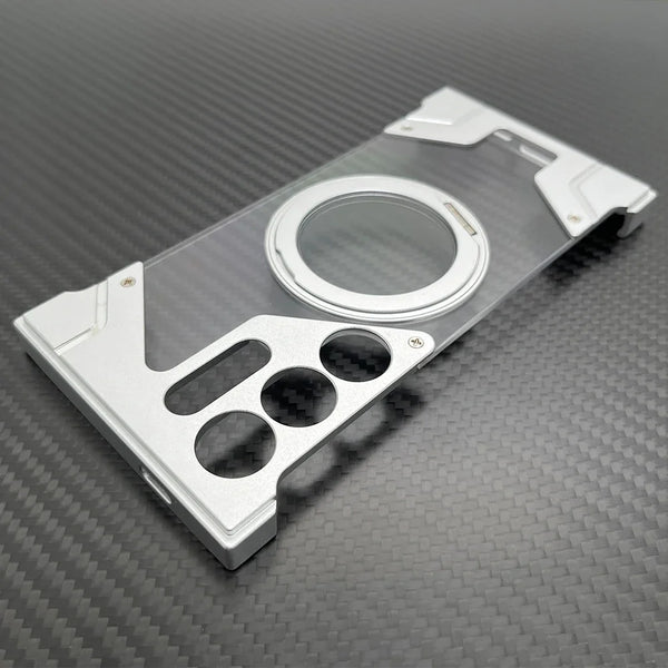 New Metallic Aluminum Frameless Luxury Case With Ring Holder Kickstand For Samsung Galaxy S24 S23 Ultra Series