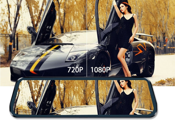 New 10" Touchscreen Dual-Lens Rearview Mirror Dashcam With 24 Hour Surveillance Loop Recording