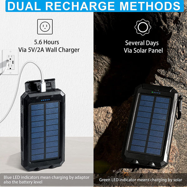 New Universal Water-Resistant 20000mAh Solar Power Bank External Battery Charger With Compass LED Flashlight