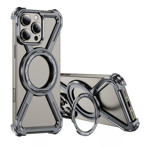 New Ultra Slim Metallic Magnetic Bumper Case With Rotatable Ring Holder For iPhone 16 15 14 Plus Pro Max Series