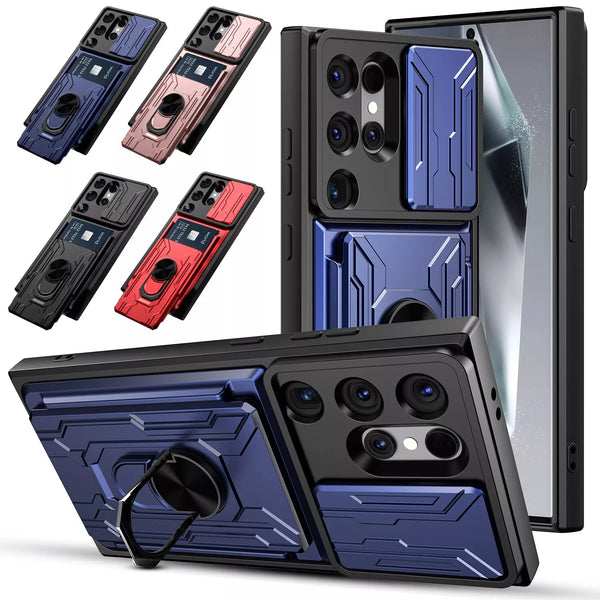 New Credit Card Slot Armor Case With Kickstand Lens Protection For Samsung Galaxy S25 S24 S23 Plus Ultra Series