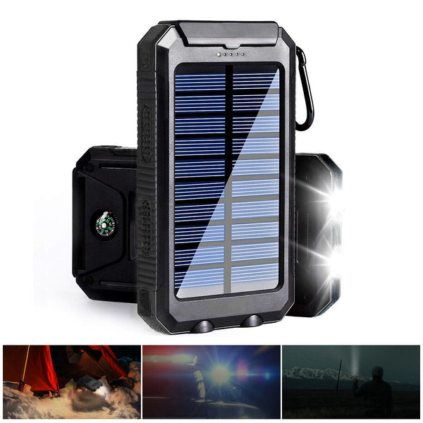 New Universal Water-Resistant 20000mAh Solar Power Bank External Battery Charger With Compass LED Flashlight