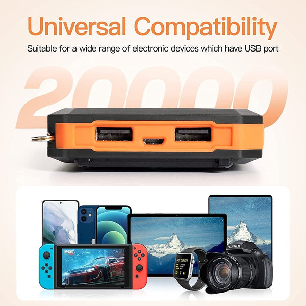New 20000 mAh Dual USB Portable Solar Power Bank Dual USB Charger With Flashlight