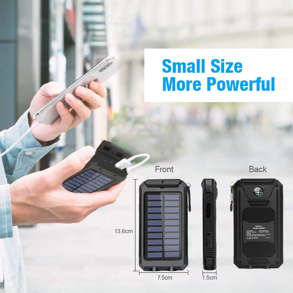 New Universal Water-Resistant 20000mAh Solar Power Bank External Battery Charger With Compass LED Flashlight