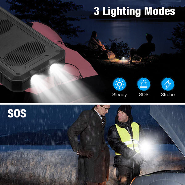 New Universal Water-Resistant 20000mAh Solar Power Bank External Battery Charger With Compass LED Flashlight