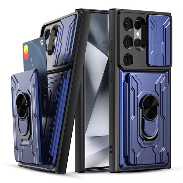 New Credit Card Slot Armor Case With Kickstand Lens Protection For Samsung Galaxy S25 S24 S23 Plus Ultra Series