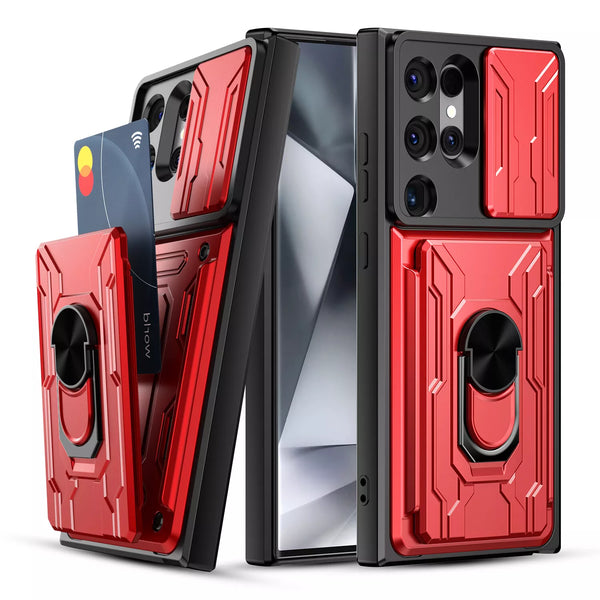 New Credit Card Slot Armor Case With Kickstand Lens Protection For Samsung Galaxy S25 S24 S23 Plus Ultra Series