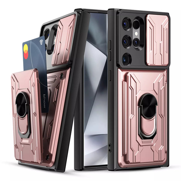New Credit Card Slot Armor Case With Kickstand Lens Protection For Samsung Galaxy S25 S24 S23 Plus Ultra Series