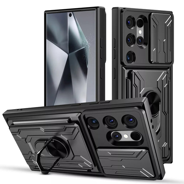 New Credit Card Slot Armor Case With Kickstand Lens Protection For Samsung Galaxy S25 S24 S23 Plus Ultra Series