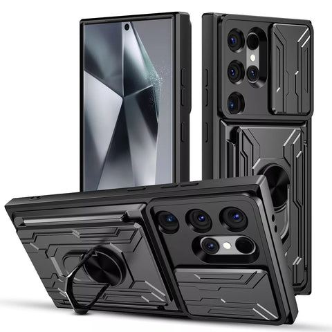 New Credit Card Slot Armor Case With Kickstand Lens Protection For Samsung Galaxy S25 S24 S23 Plus Ultra Series