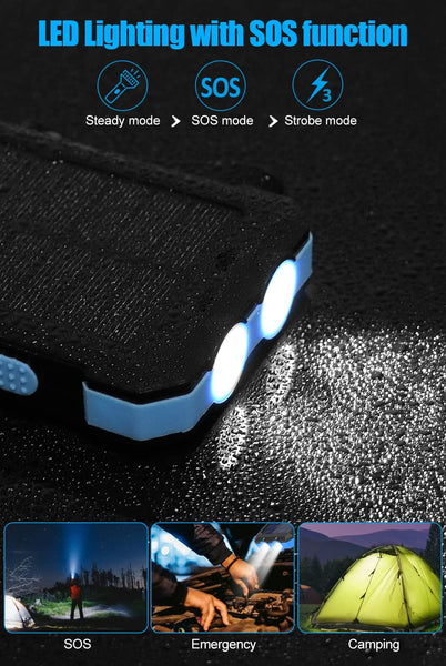 New Large Capacity 30000mAh Outdoor Solar Power Bank External Charger With Flashlight Compass For Travel Camping
