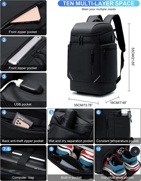New Large Capacity Anti-Theft 17 Inch Laptop Bag Carry On Outdoor Travel Backpack With USB Port Shoe Pocket For Hiking Camping