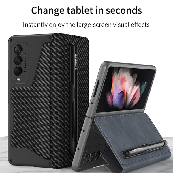 New Protective Leather Bumper Cover Case With Pen Slot For Samsung Galaxy Z Fold 3 Series
