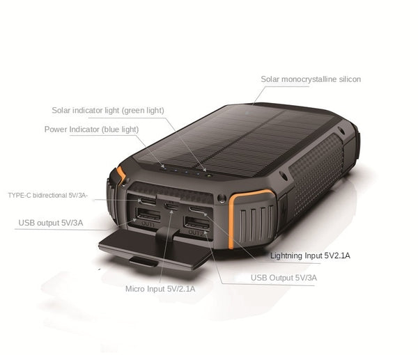 New 50000mAh Wireless Solar Portable Compact Fast Charger External Battery Power Bank With Flashlight For Travel Camping