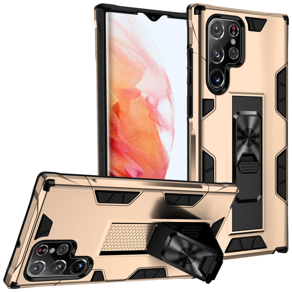 New Magnetic Armor Phone Cover Case With Magnetic Metal Ring Kickstand For Car Mount Samsung Galaxy S22 Series