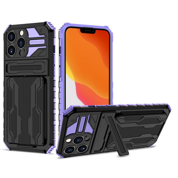New Dual-Layer Hybrid Protective Credit Card Slot Hard Case With Kickstand Cover For iPhone 14 13 12 Series