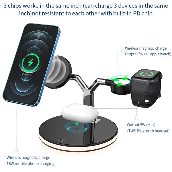 New Super Compact 3-in-1 Magnetic Wireless Fast Charger For iPhones Airpods Apple Watch