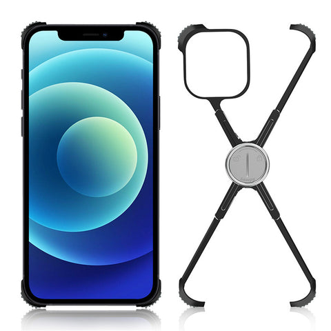 New X-Shaped Aluminum Metal Shockproof Bumper Mobile Phone Case Frame with Ring Holder for Apple iPhone 14 13 Series