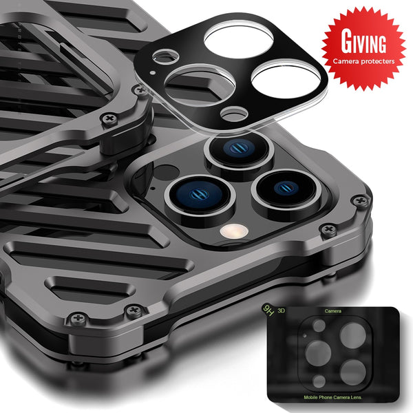 New 3D Metallic Armor Protective Frame Cover Case Bumper With Lens Cover For iPhone 15 14 13 Series