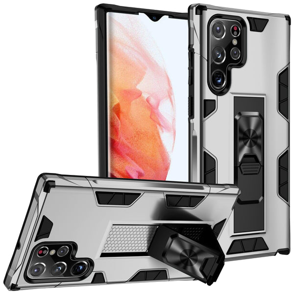 New Magnetic Armor Phone Cover Case With Magnetic Metal Ring Kickstand For Car Mount Samsung Galaxy S22 Series