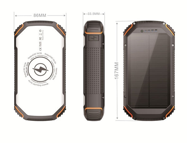 New 50000mAh Wireless Solar Portable Compact Fast Charger External Battery Power Bank With Flashlight For Travel Camping