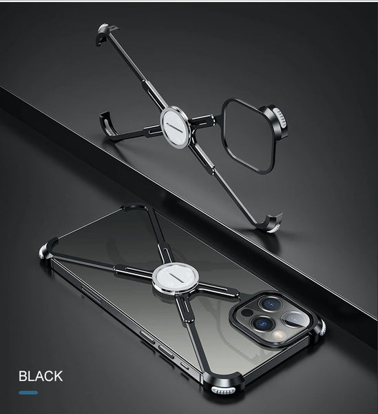 New X-Shaped Aluminum Metal Shockproof Bumper Mobile Phone Case Frame with Ring Holder for Apple iPhone 14 13 Series