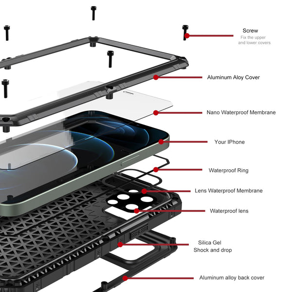 New Deluxe Armor IP68 Water-Resistant Shockproof Dustproof Snowproof Case Cover for iPhone 14 13 12 11 Series