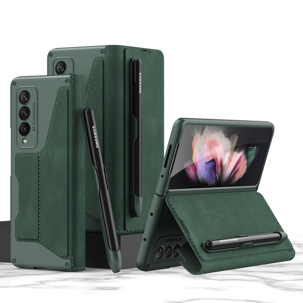 New Protective Leather Bumper Cover Case With Pen Slot For Samsung Galaxy Z Fold 3 Series