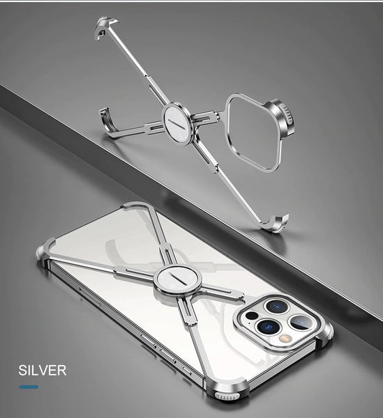 New X-Shaped Aluminum Metal Shockproof Bumper Mobile Phone Case Frame with Ring Holder for Apple iPhone 14 13 Series
