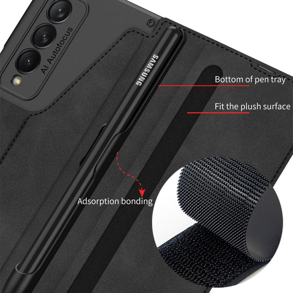 New Protective Leather Bumper Cover Case With Pen Slot For Samsung Galaxy Z Fold 3 Series