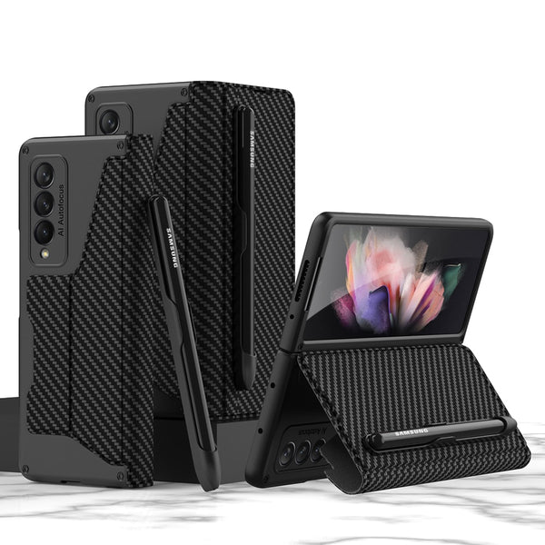 New Protective Leather Bumper Cover Case With Pen Slot For Samsung Galaxy Z Fold 3 Series