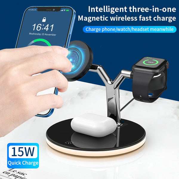 New Super Compact 3-in-1 Magnetic Wireless Fast Charger For iPhones Airpods Apple Watch