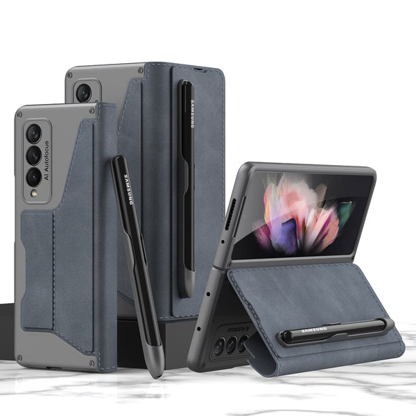 New Protective Leather Bumper Cover Case With Pen Slot For Samsung Galaxy Z Fold 3 Series