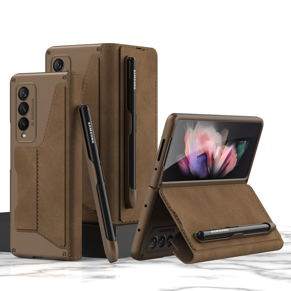 New Protective Leather Bumper Cover Case With Pen Slot For Samsung Galaxy Z Fold 3 Series