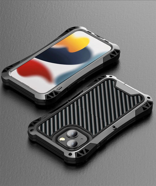 New Carbon Fiber Suited Outdoor Shockproof Alloy Case Cover for iPhone X XS XR 11 13 Pro Max Series.