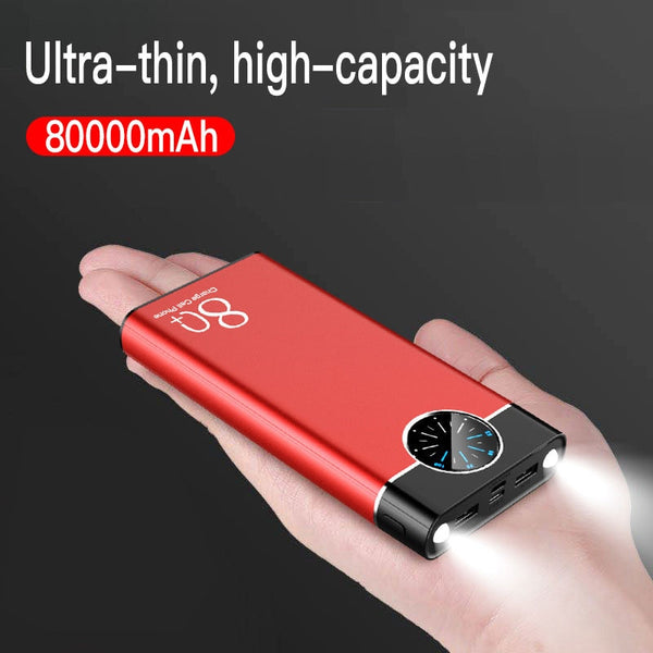 New Ultra Compact 80000mAh Power Bank External Battery Charger With Flashlight Compass For Travel Camping