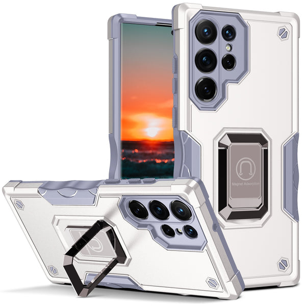 New Amor Case Drop Resistant Bumper With Magnetic Metal Ring Kickstand For Samsung Galaxy S23 S22 & Flip 3 4 Series