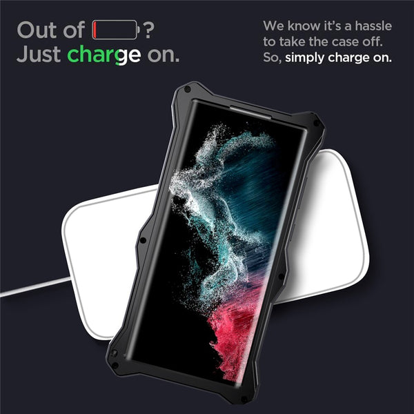 New Heavy Duty Impact-Resistant Metal Bumper Cover Case With Kickstand For Samsung Galaxy S22 Plus Ultra Series