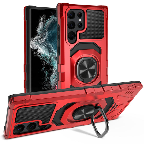 New Military Grade Bumper Armor Case With Metal Ring Kickstand For Samsung Galaxy S22 Series