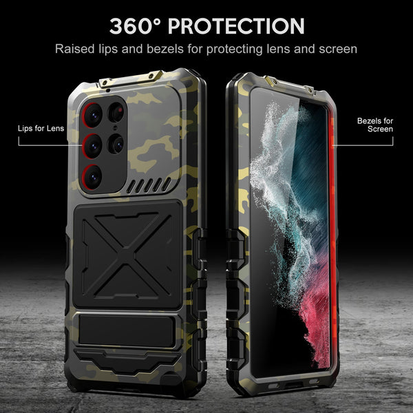 New Heavy Duty Metallic Case Bumper With Kickstand For Samsung Galaxy S23 Plus Ultra Series
