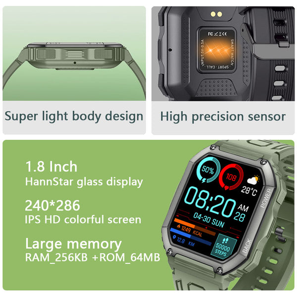 New Rugged Outdoors Sports Fitness Tracker Heavy Duty Smart Watch With Bluetooth Calling