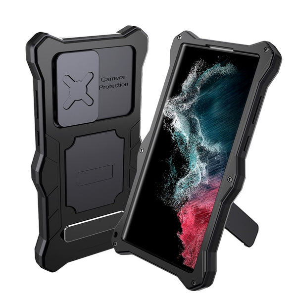 New Heavy Duty Impact-Resistant Metal Bumper Cover Case With Kickstand For Samsung Galaxy S22 Plus Ultra Series