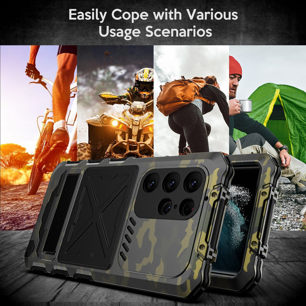 New Heavy Duty Metallic Case Bumper With Kickstand For Samsung Galaxy S23 Plus Ultra Series