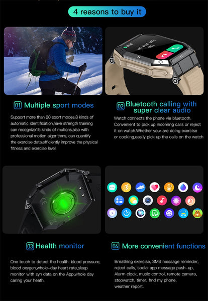 New Military-Styled Outdoor Rugged Bluetooth Sports Fitness Tracker Smartwatch For Android IOS