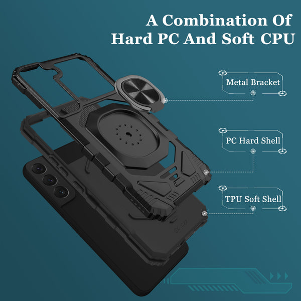 New Military Grade Bumper Armor Case With Metal Ring Kickstand For Samsung Galaxy S22 Series