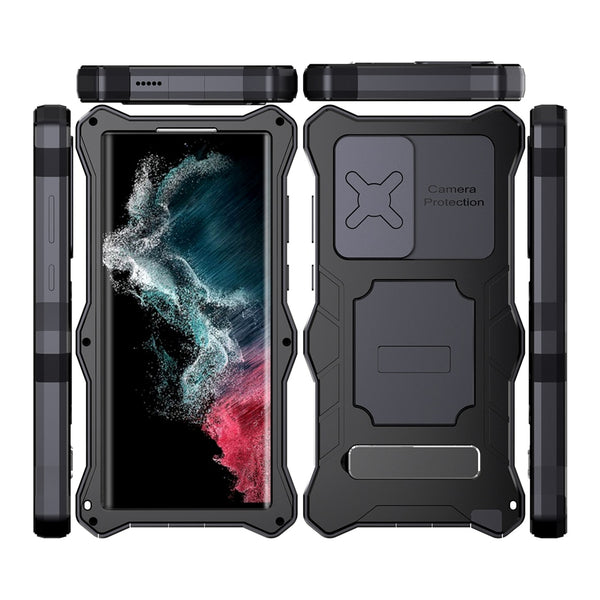 New Heavy Duty Impact-Resistant Metal Bumper Cover Case With Kickstand For Samsung Galaxy S22 Plus Ultra Series