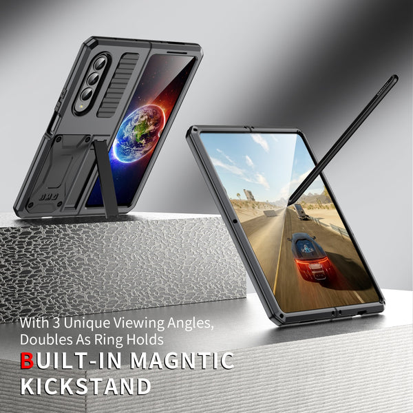 New Metallic Drop-Resistant Rugged Magnetic Case Armor With Kickstand For Samsung Galaxy Fold 4 Series